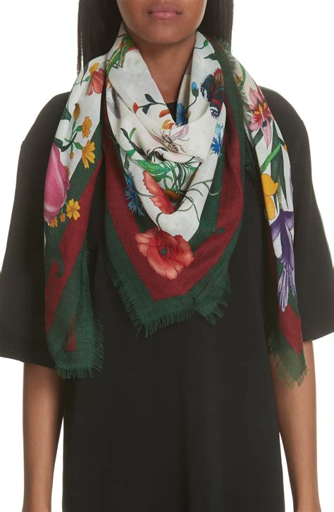 gucci silk scarf with floral gothic print|original gucci silk scarf.